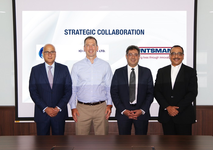 Huntsman Textile Effects and ICI Pakistan entered into a strategic collaboration today. Pictured from left: Asif Jooma, CEO, ICI Pakistan, Chuck Hirsch, Vice President for Commercial and Technical Resources Huntsman Textile Effects, Arshaduddin Ahmed, Vice President Chemicals & Agri Sciences Business, ICI Pakistan Ltd and Rohit Aggarwal, President for Textile Effects. © Huntsman
